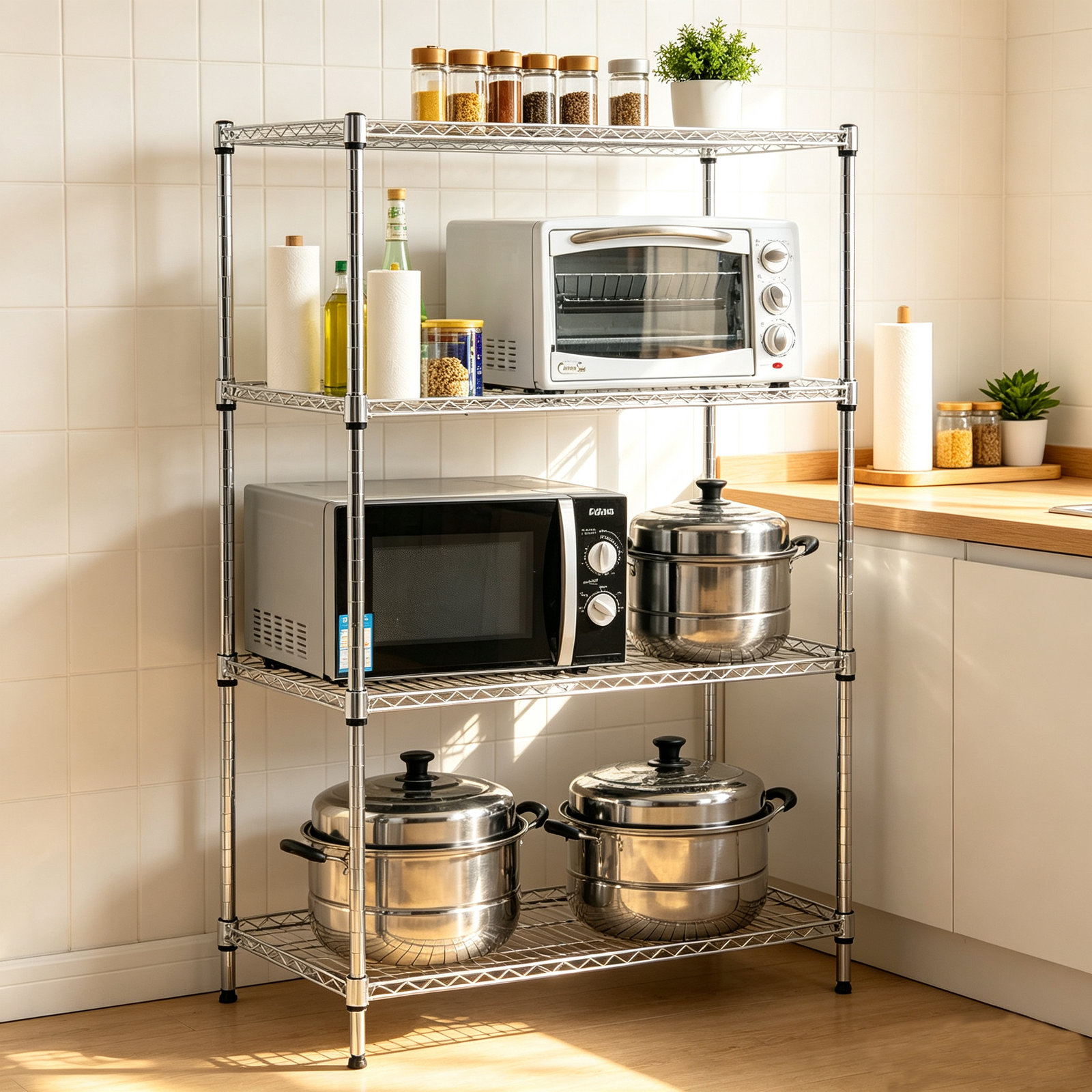 Heavy Duty Storage Shelves 4/5 Tiers Metal Shelving Unit Adjustable Organization Pantry Shelves for Kitchen Garage Commercial